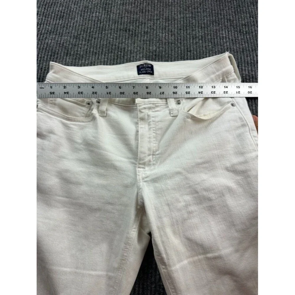 J.Crew Women's Size 4 White Mid Rise Flare Crop Jeans White Raw Hem Denim